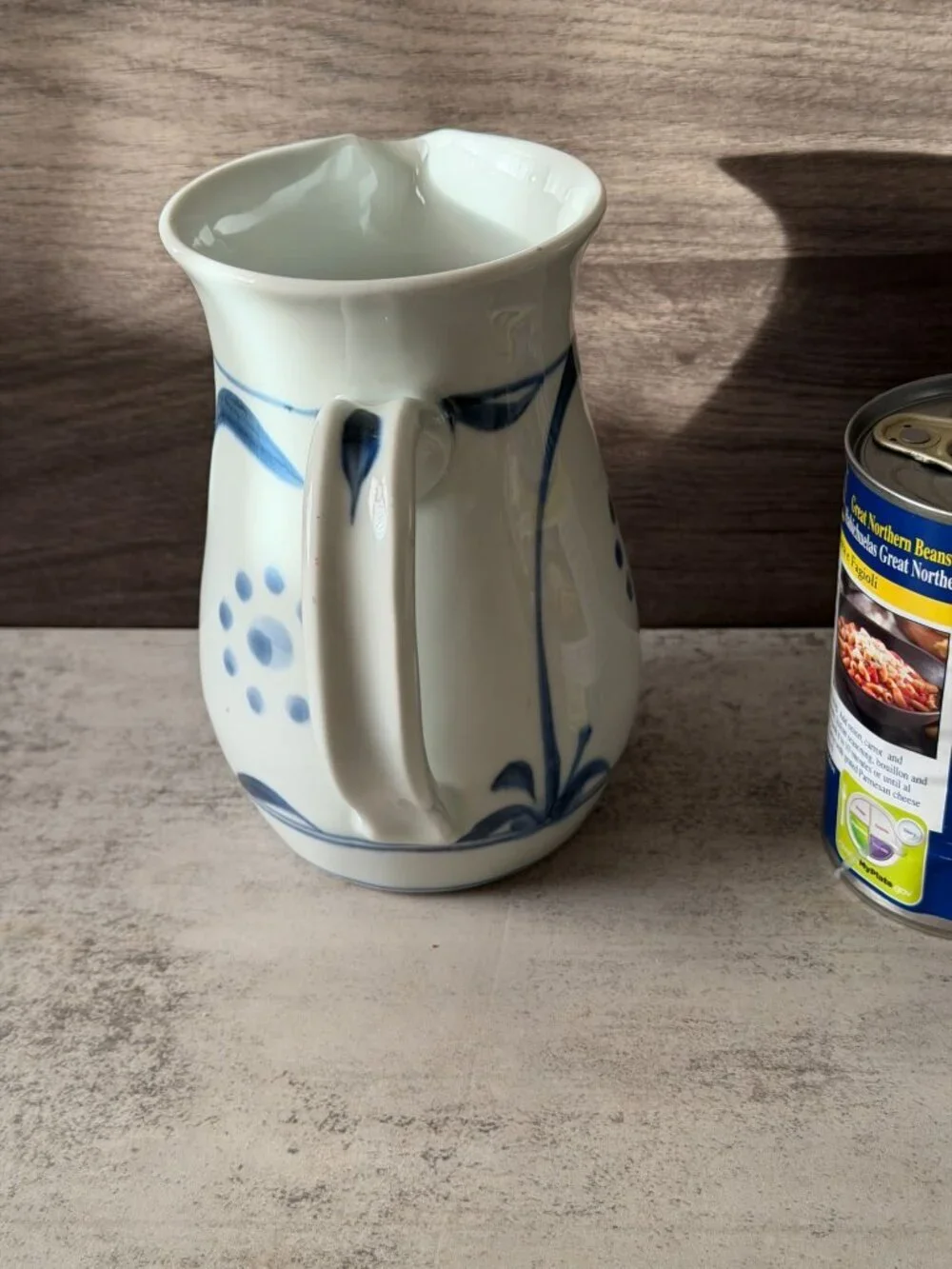 Vintage Tobe Ware Blue Sun Japan Baizan Kiln Ceramic Pitcher Hand Painted 6.5